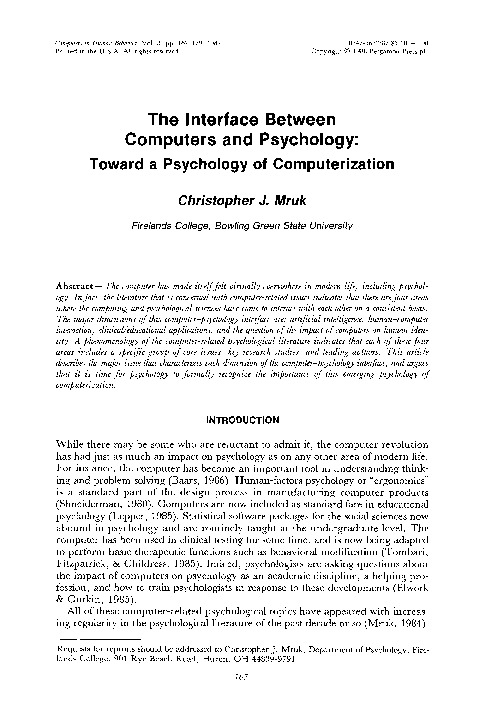 (PDF) The interface between computers and psychology: Toward a ...