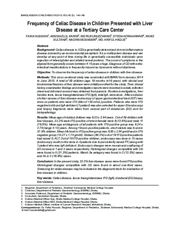 (PDF) Frequency of Celiac Disease in Children Presented with Liver ...