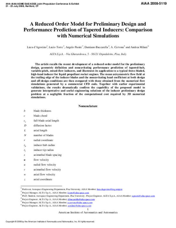 (PDF) A Reduced Order Model for Preliminary Design and Performance ...