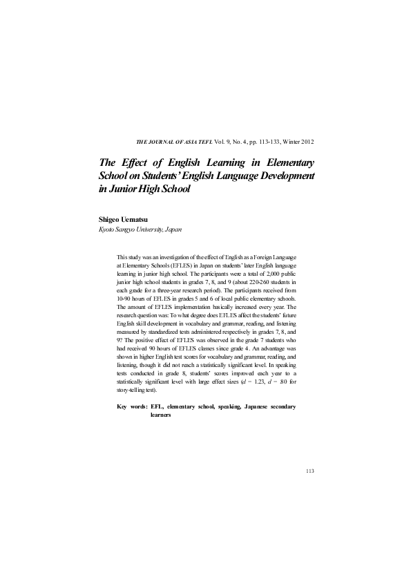 (PDF) The Effect of English Learning in Elementary School on Students ...