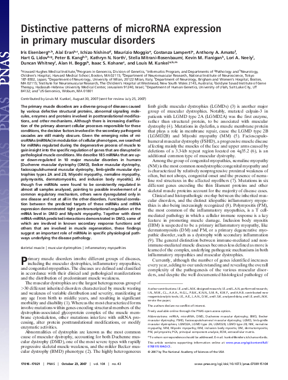 (PDF) Distinctive patterns of microRNA expression in primary muscular ...