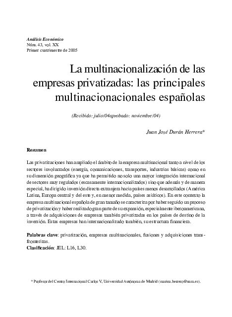 (PDF) La multinacionalización de las empresas privatizadas: las ...