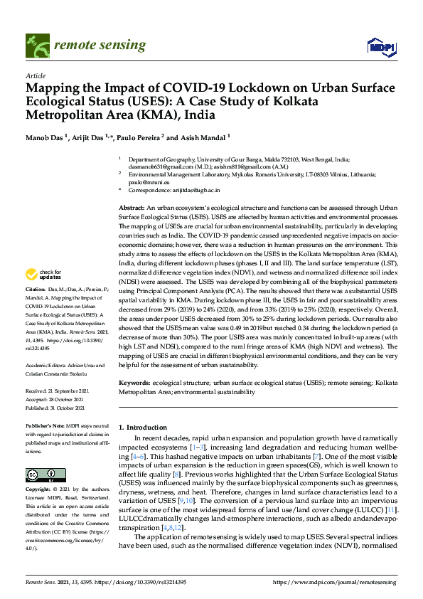 (PDF) Mapping the Impact of COVID-19 Lockdown on Urban Surface ...