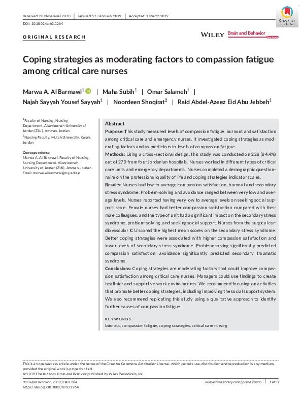 (PDF) Coping strategies as moderating factors to compassion fatigue ...