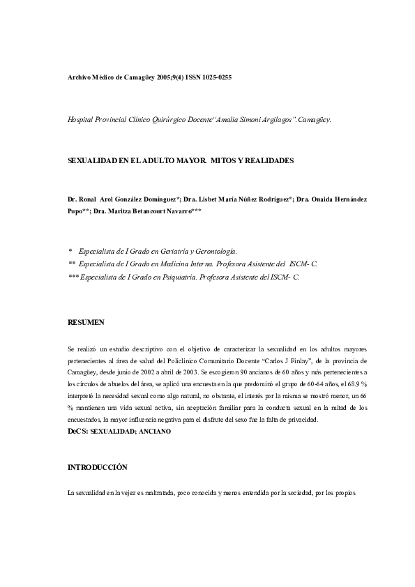 (PDF) Sexualidad en El Adulto Mayor. Mitos y Realidades