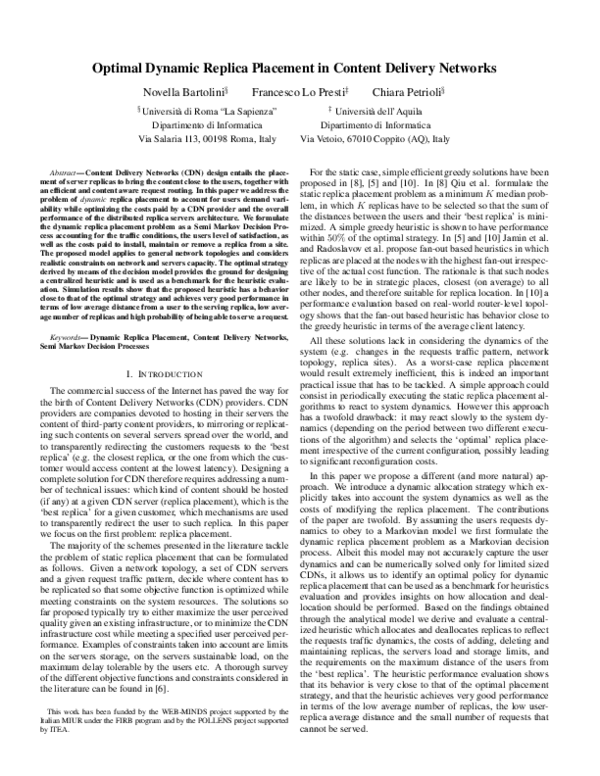 (PDF) Optimal dynamic replica placement in Content Delivery Networks