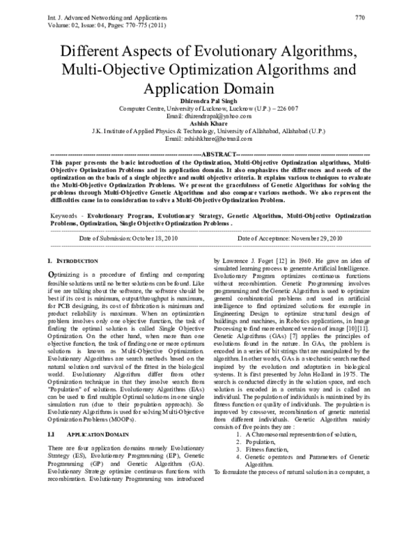 (PDF) Different Aspects of Evolutionary Algorithms, Multi-Objective ...