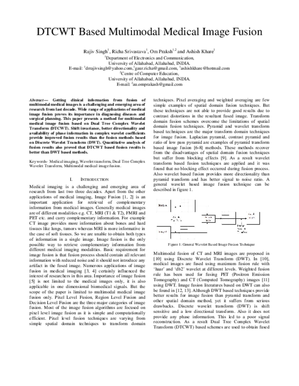 (PDF) DTCWT based multimodal medical image fusion