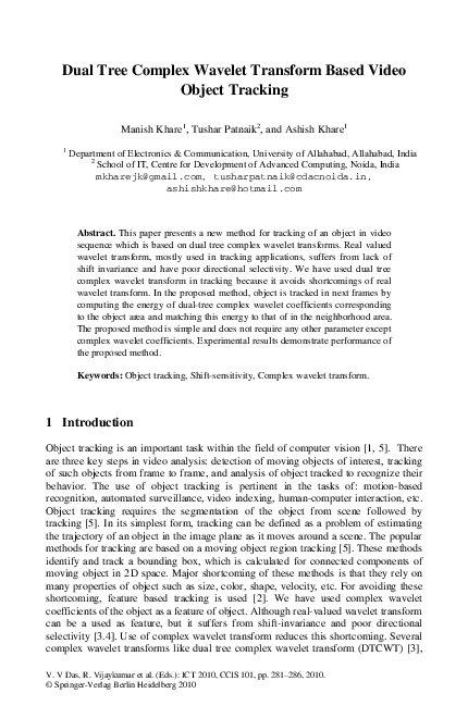 (PDF) Dual Tree Complex Wavelet Transform Based Video Object Tracking