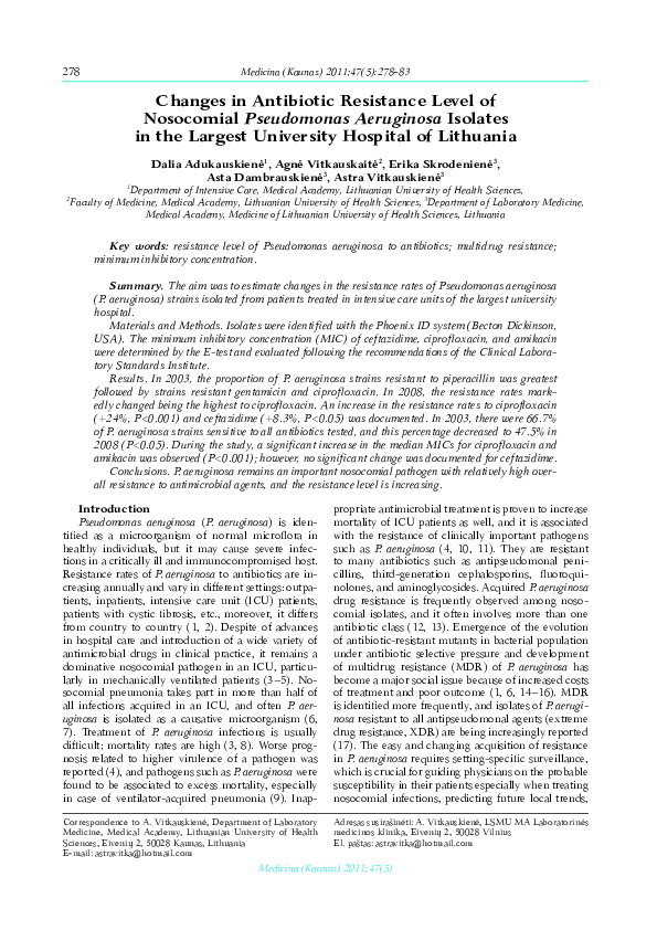 (PDF) Changes in antibiotic resistance level of nosocomial Pseudomonas ...