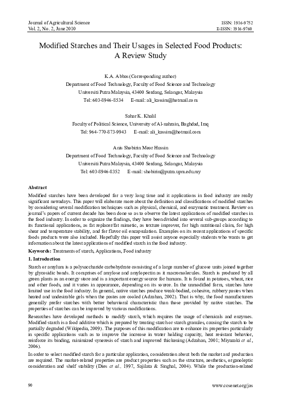 (PDF) Modified Starches and Their Usages in Selected Food Products: A ...