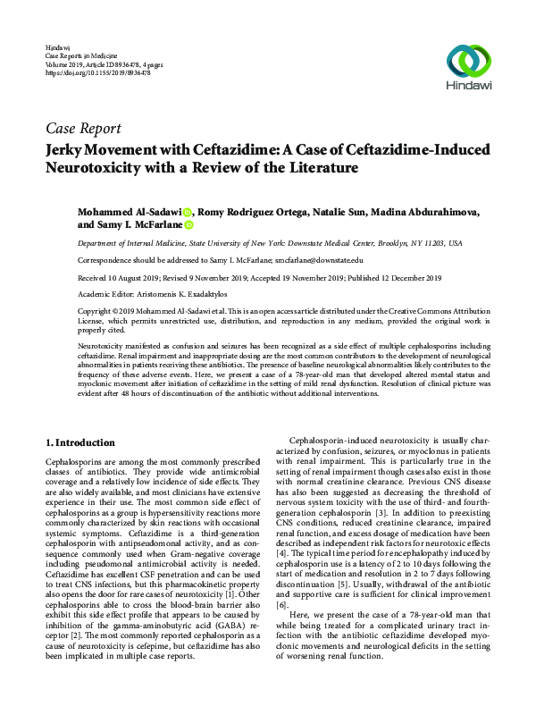 (PDF) Jerky Movement with Ceftazidime A Case of CeftazidimeInduced