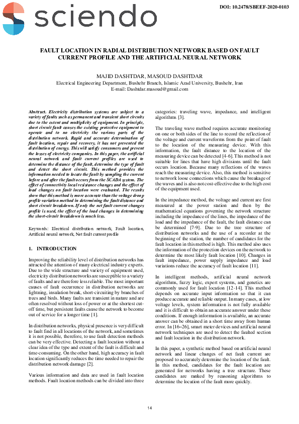 (PDF) Fault Location in Radial Distribution Network Based on Fault ...