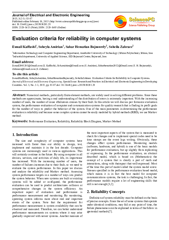 (PDF) Evaluation Criteria for Reliability in Computer Systems