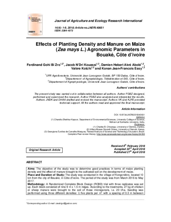 (PDF) Effects of Planting Density and Manure on Maize (Zea mays L ...