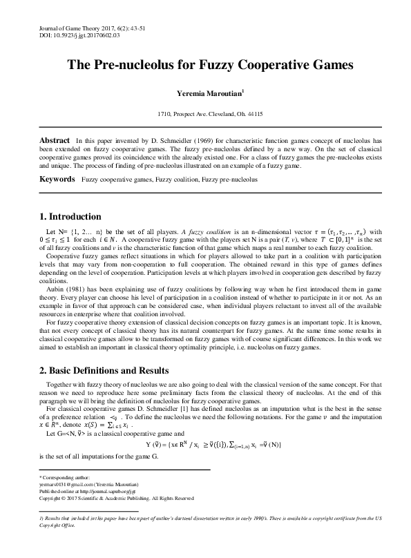 (PDF) The Shapley Pre-value for Fuzzy Cooperative Games