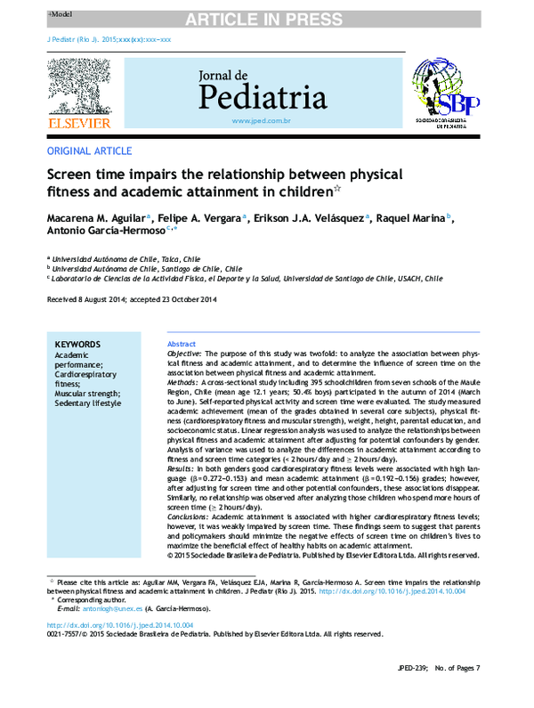 (PDF) Screen time impairs the relationship between physical fitness and ...