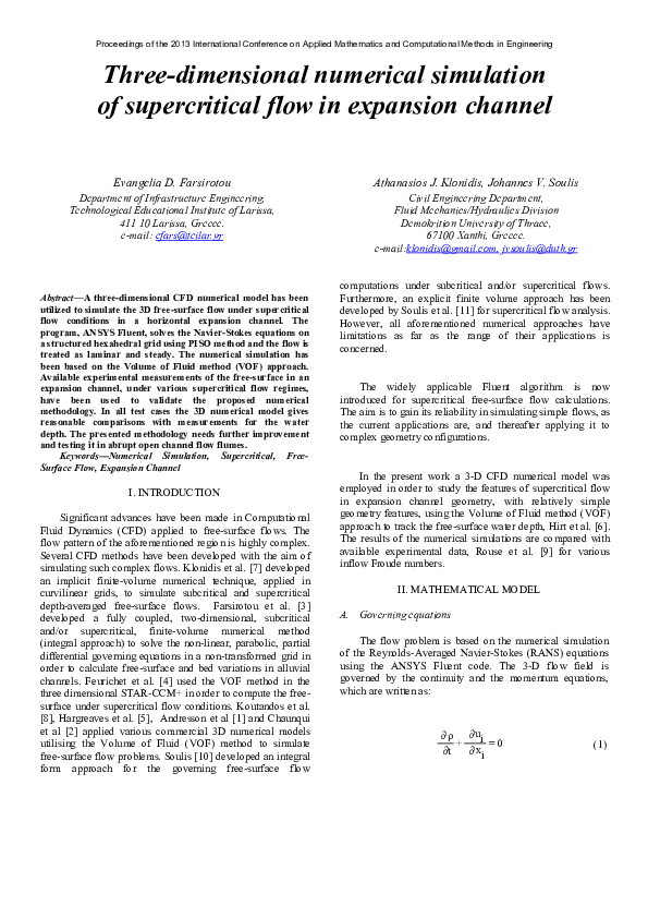 (PDF) Three-dimensional numerical simulation of supercritical flow in ...