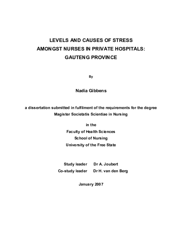 (PDF) Levels and causes of stress amongst nurses in private hospitals ...