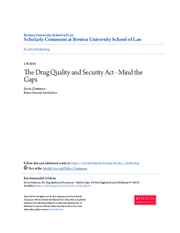 (PDF) The Drug Quality and Security Act — Mind the Gaps Kevin