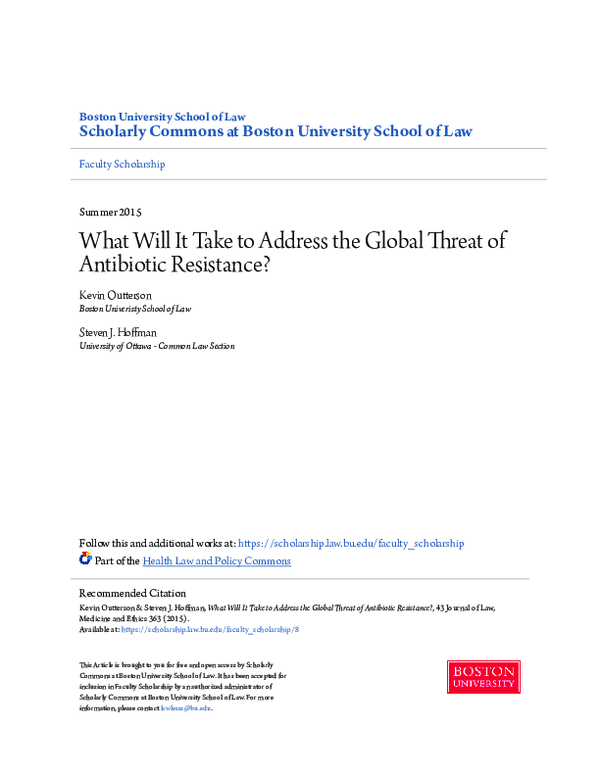 (PDF) What Will It Take to Address the Global Threat of Antibiotic ...