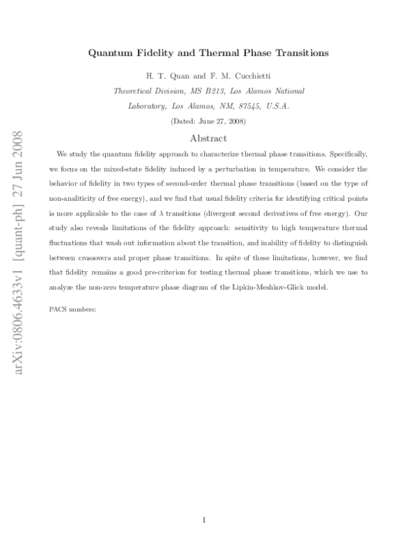 (PDF) Quantum fidelity and thermal phase transitions
