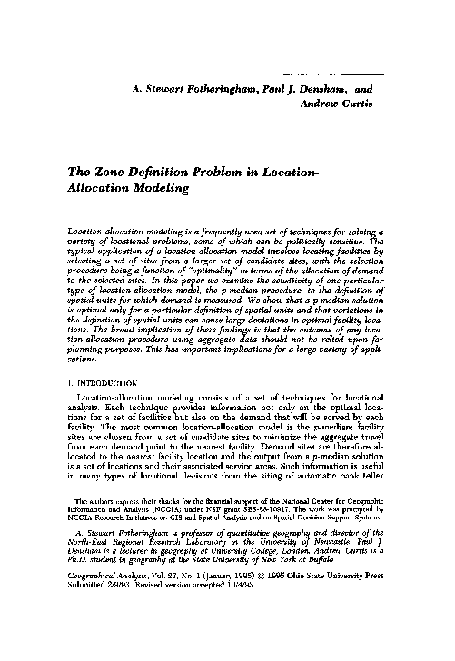 (PDF) The Zone Definition Problem in Location-Allocation Modeling