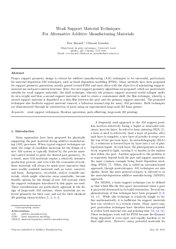 (PDF) Weak Support Material Techniques For Alternative Additive ...