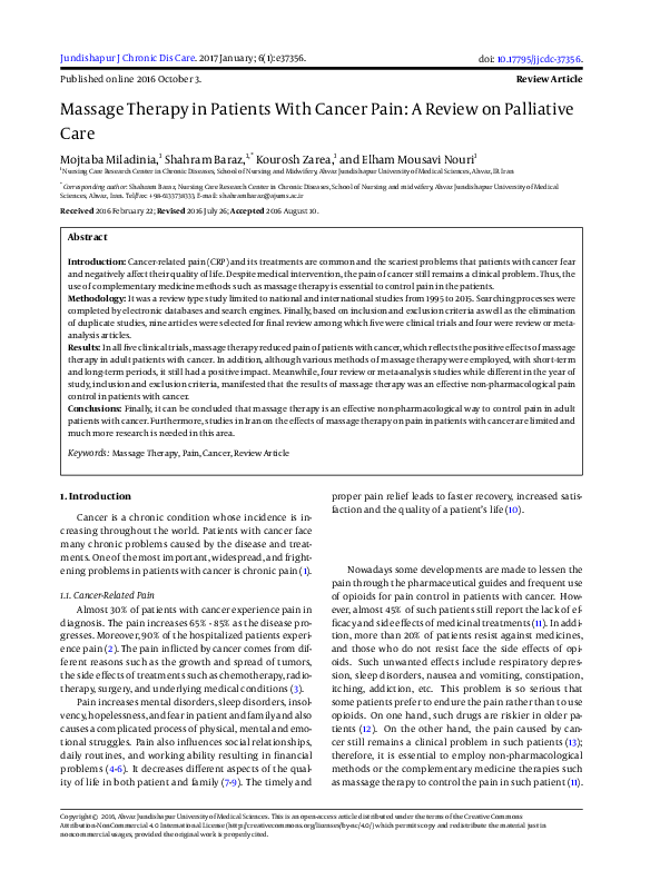 (PDF) Massage Therapy in Patients With Cancer Pain: A Review on ...