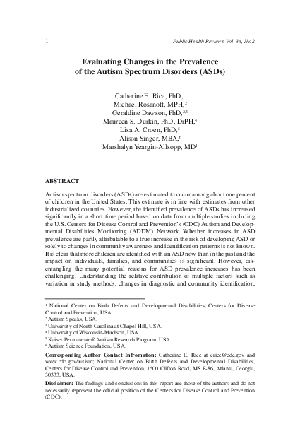 (PDF) Evaluating Changes in the Prevalence of the Autism Spectrum ...