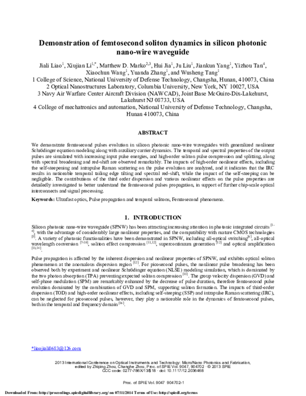 (PDF) Demonstration of femtosecond soliton dynamics in silicon photonic ...