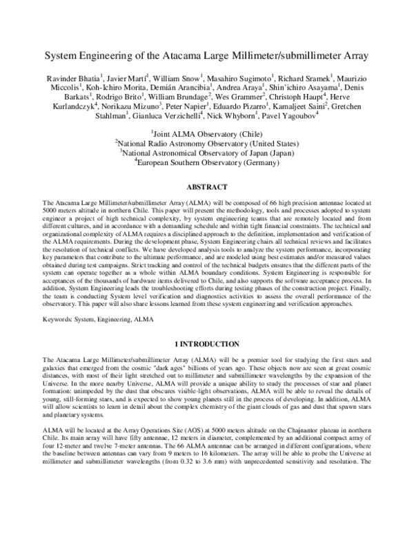 (PDF) System engineering of the Atacama Large Millimeter/submillimeter ...