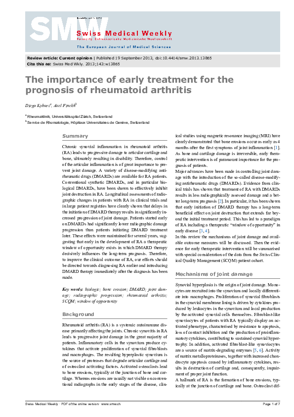 (PDF) The importance of early treatment for the prognosis of rheumatoid ...