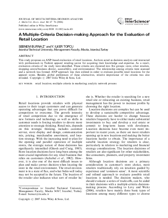 (PDF) A multiple-criteria decision-making approach for the evaluation ...