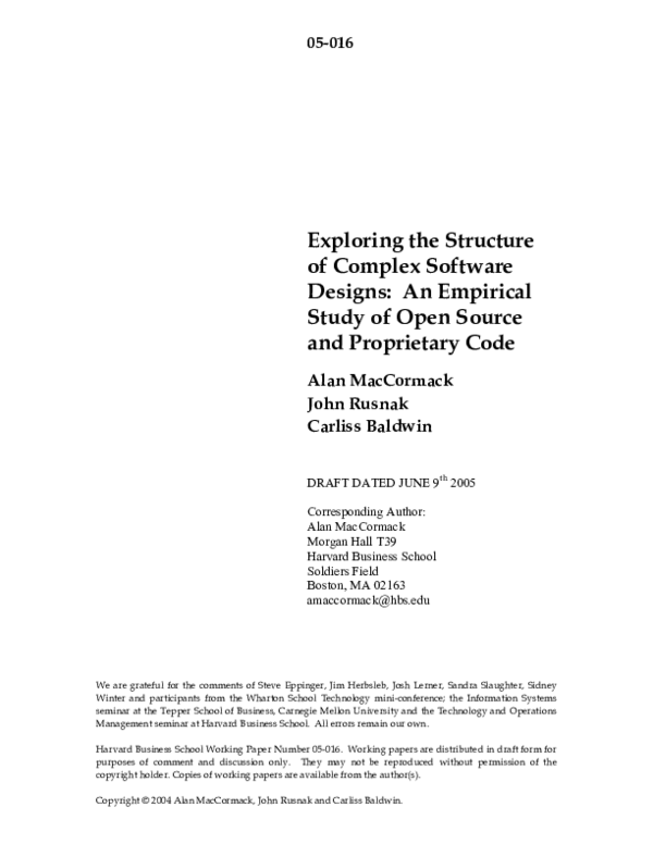 (PDF) Exploring the Structure of Complex Software Designs: An Empirical ...