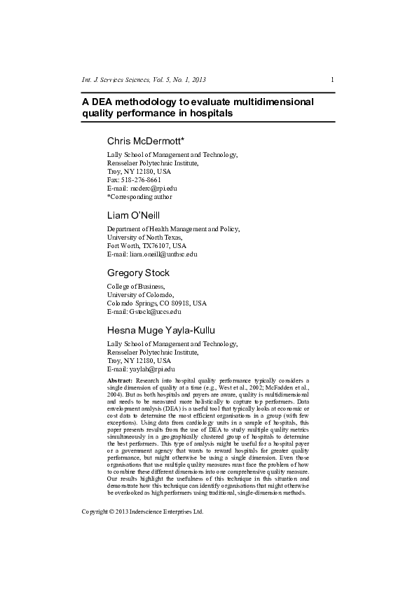 (PDF) A DEA methodology to evaluate multidimensional quality ...