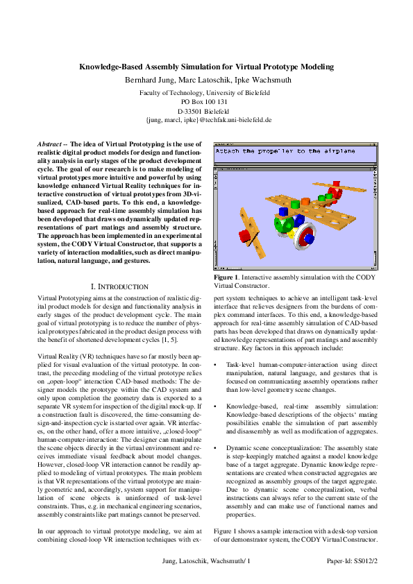 (PDF) Knowledge-based assembly simulation for virtual prototype modeling