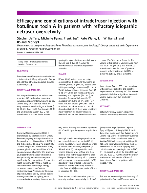 (PDF) Efficacy and complications of intradetrusor injection with