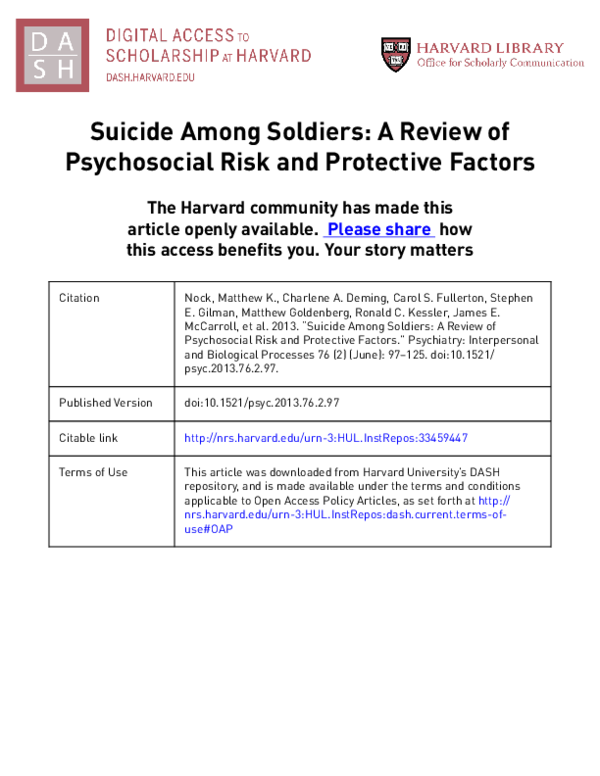 (PDF) Suicide among soldiers: a review of psychosocial risk and ...