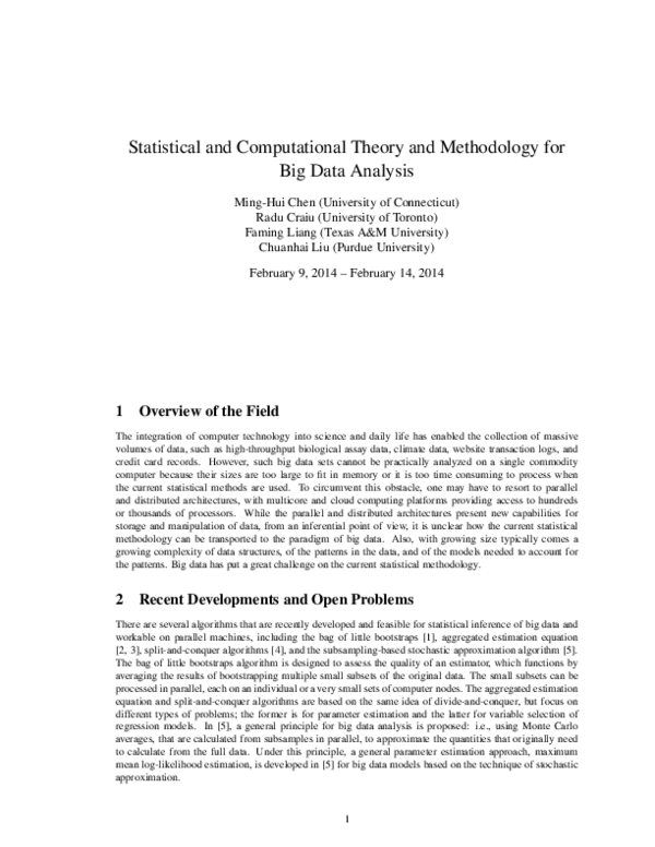 (PDF) Statistical and Computational Theory and Methodology for Big Data ...