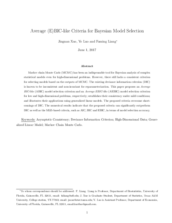 (PDF) Average (E)BIC-like Criteria for Bayesian Model Selection