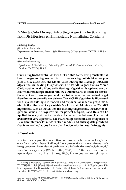 (PDF) A Monte Carlo Metropolis-Hastings Algorithm for Sampling from ...