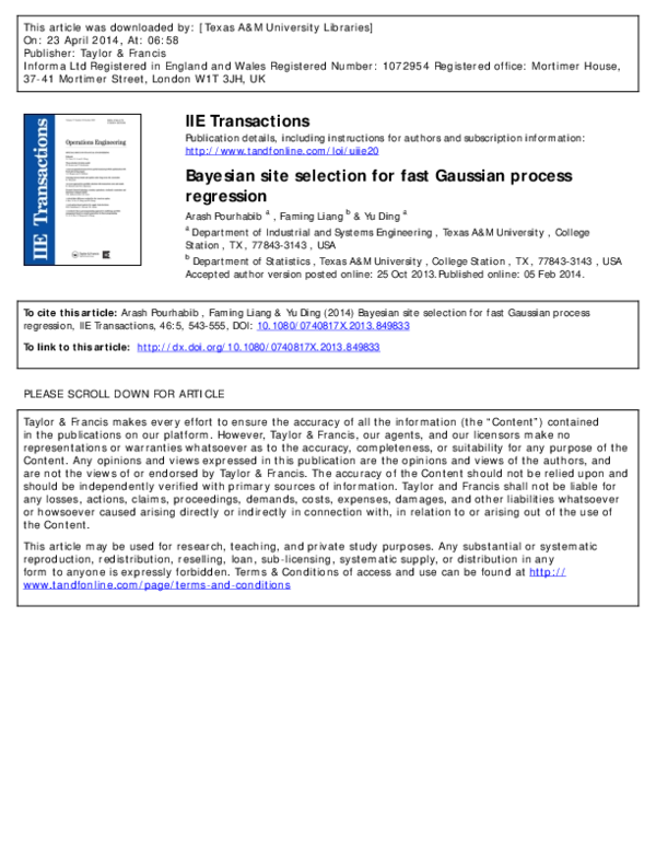 (PDF) Bayesian site selection for fast Gaussian process regression