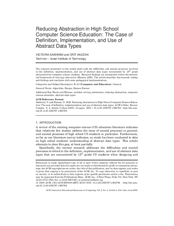 (PDF) Reducing Abstraction in High School Computer Science Education