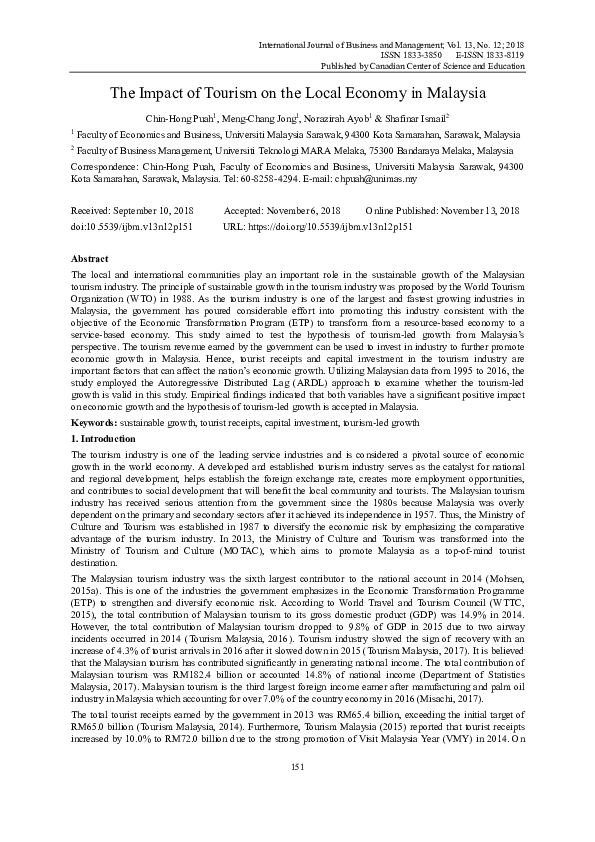 (PDF) The Impact of Tourism on the Local Economy in Malaysia