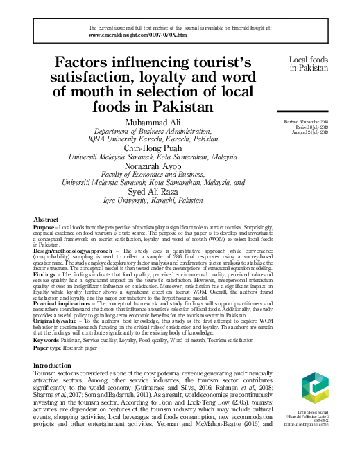 (PDF) Factors influencing tourist’s satisfaction, loyalty and word of ...