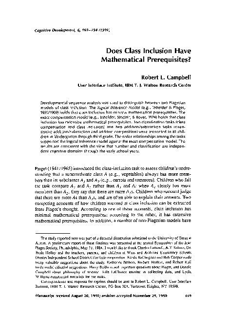 (PDF) Does class inclusion have mathematical prerequisites?