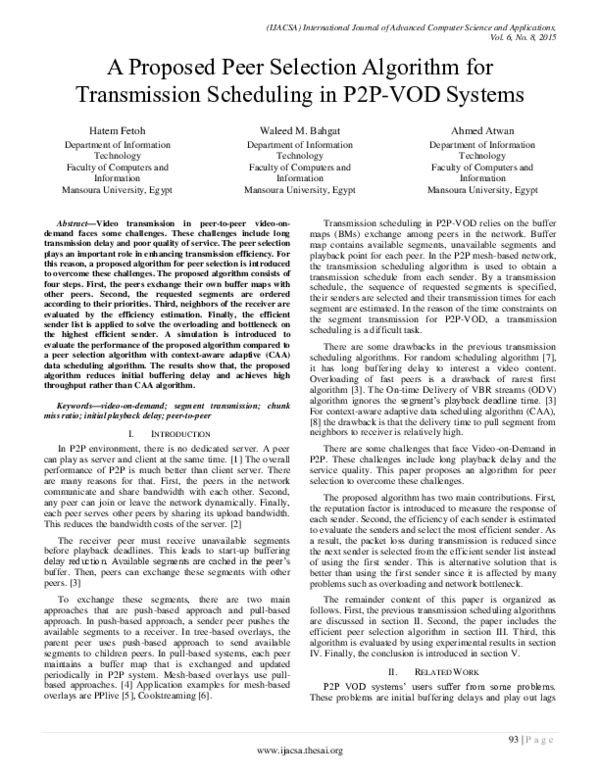 (PDF) A Proposed Peer Selection Algorithm for Transmission Scheduling ...