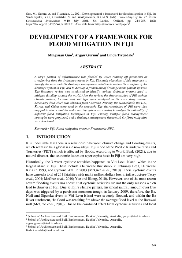 (PDF) Development of a Framework for Flood Mitigation in Fiji