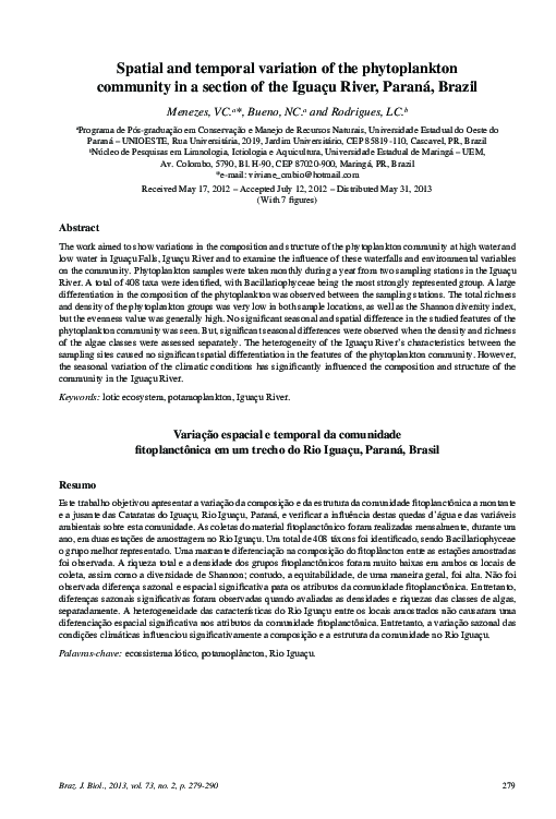 (PDF) Spatial and temporal variation of the phytoplankton community in ...